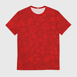 Футболка мужская Пылкий красный монохромный с цветами, цвет: 3D-принт