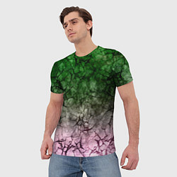 Футболка мужская Абстракция - green pink gradient in black web, цвет: 3D-принт — фото 2
