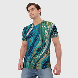 Футболка мужская Сине-зеленый абстрактный узор, цвет: 3D-принт — фото 2