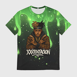 Футболка мужская XXXTentacion на фоне зеленой краски, цвет: 3D-принт