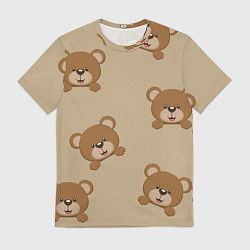 Футболка мужская Медвежьи мордашки на бежевом, цвет: 3D-принт
