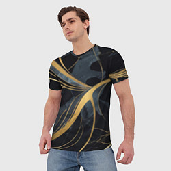 Футболка мужская Мраморный узор с золотыми полосками, цвет: 3D-принт — фото 2