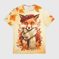 Футболка мужская Осенний лис в шарфе, цвет: 3D-принт