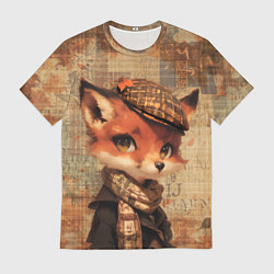 Футболка мужская Лисенок на винтажном фоне, цвет: 3D-принт