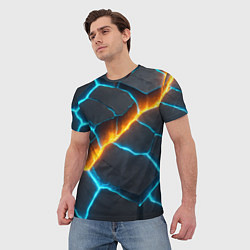 Футболка мужская Оранжевая лава из синих неоновых плит, цвет: 3D-принт — фото 2
