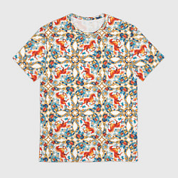 Мужская футболка Орнамент с лошадью - символом Нового 2026 года