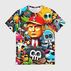 Футболка мужская Дональд Трамп в компании мультяшных персонажей, цвет: 3D-принт