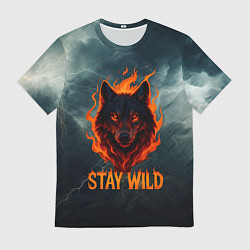 Футболка мужская Stay wild волк в огне, цвет: 3D-принт