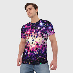 Футболка мужская Абстракция фиолетовые пайетки имитация, цвет: 3D-принт — фото 2