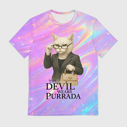 Футболка мужская Дьявол носит Пурада пародия с белой кошкой, цвет: 3D-принт