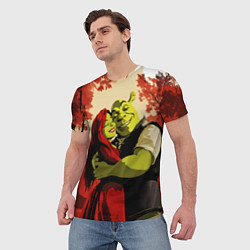 Футболка мужская Шрек и Фиона обнимаются в осеннем лесу, цвет: 3D-принт — фото 2