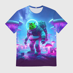Футболка мужская Шрек бравый космонавт на планете неоновых грибов, цвет: 3D-принт