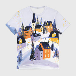 Футболка мужская Новогодние домики на горе, цвет: 3D-принт