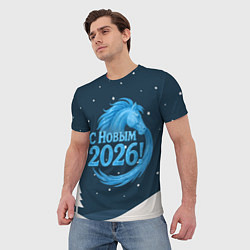 Футболка мужская С Новым 2026 снежная надпись, цвет: 3D-принт — фото 2