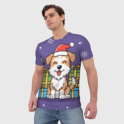 Футболка мужская Новогодняя собачка с подарками, цвет: 3D-принт — фото 2