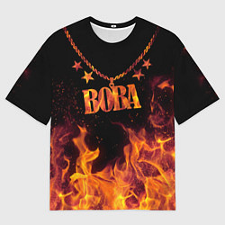 Футболка оверсайз мужская Вова - кулон на цепи в огне, цвет: 3D-принт