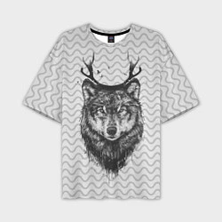 Мужская футболка оверсайз Рогатый волк