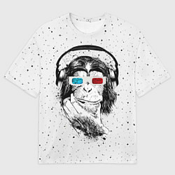 Футболка оверсайз мужская Обезьяна в наушниках, цвет: 3D-принт