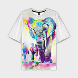 Мужская футболка оверсайз Акварельные слоны