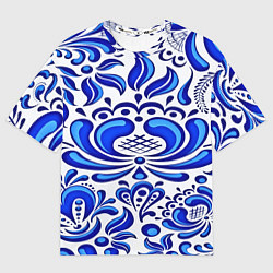 Футболка оверсайз мужская Роспись гжель, цвет: 3D-принт