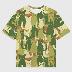 Мужская футболка оверсайз Камуфляж- зелёные кошки