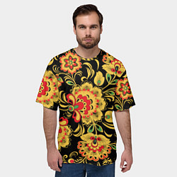 Футболка оверсайз мужская Желтая хохлома, цвет: 3D-принт — фото 2