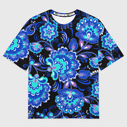 Мужская футболка оверсайз Синяя хохлома