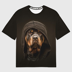 Футболка оверсайз мужская Ротвейлер в капюшоне, цвет: 3D-принт