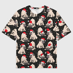 Мужская футболка оверсайз Новогодние мопсы