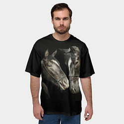 Футболка оверсайз мужская Черные лошади, цвет: 3D-принт — фото 2