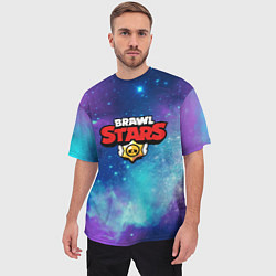 Футболка оверсайз мужская BRAWL STARS лого в космосе, цвет: 3D-принт — фото 2