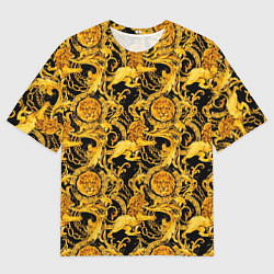 Мужская футболка оверсайз Львы золотые узоры