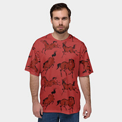 Футболка оверсайз мужская Красные кони, цвет: 3D-принт — фото 2