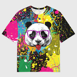 Футболка оверсайз мужская Панда хипстер в брызгах краски, цвет: 3D-принт