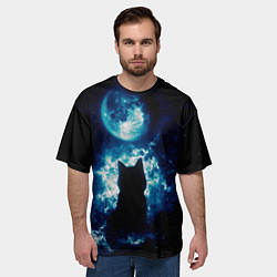 Футболка оверсайз мужская Кот силуэт луна ночь звезды, цвет: 3D-принт — фото 2
