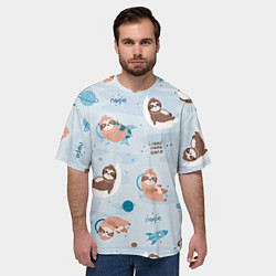 Футболка оверсайз мужская Паттерн ленивец космос полет, цвет: 3D-принт — фото 2