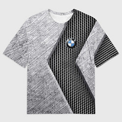 Мужская футболка оверсайз BMW - emblem - metal - texture