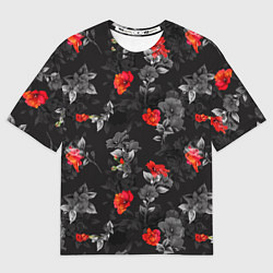 Мужская футболка оверсайз Красные цветы
