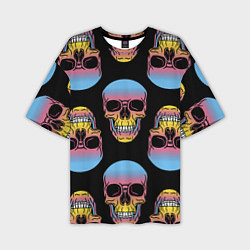 Мужская футболка оверсайз Neon skull!