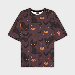 Мужская футболка оверсайз Хэллоуиновский кот