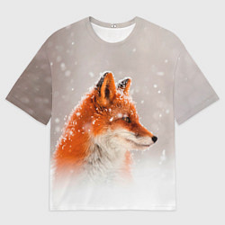 Мужская футболка оверсайз Лиса и снег
