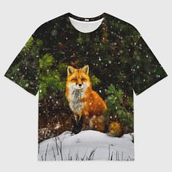 Футболка оверсайз мужская Лиса и снег, цвет: 3D-принт