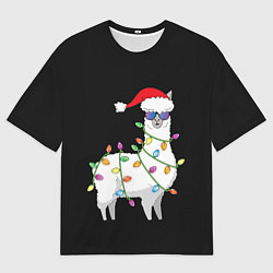 Мужская футболка оверсайз Рождественская Лама