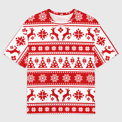 Мужская футболка оверсайз Новый Год Олени и снежинки