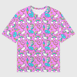 Мужская футболка оверсайз Единороги и пончики