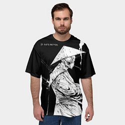 Футболка оверсайз мужская Самурай скелет с трубкой, цвет: 3D-принт — фото 2