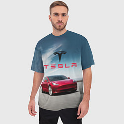Футболка оверсайз мужская Tesla Model 3, цвет: 3D-принт — фото 2