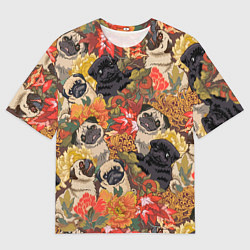 Мужская футболка оверсайз Мопсики Цветочки