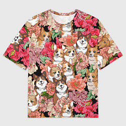 Футболка оверсайз мужская Корги & Цветы, цвет: 3D-принт