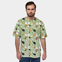 Футболка оверсайз мужская Много рисованных котов узор, цвет: 3D-принт — фото 2